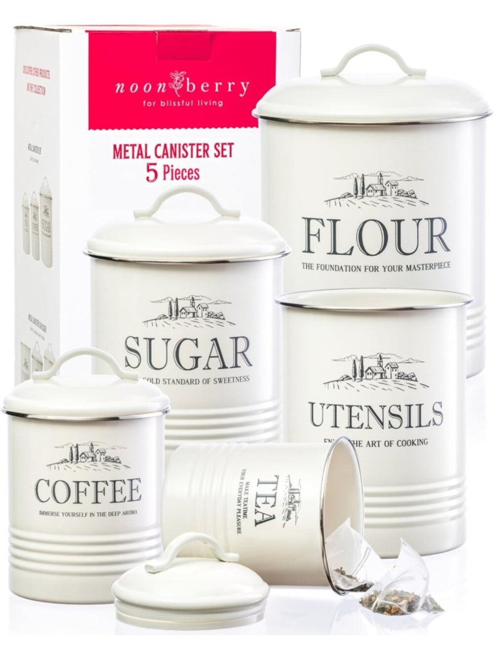 5-Piece Rustic Farmhouse Kitchen Canister Set for Counter Storage & Organization